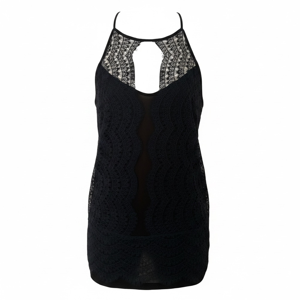 Anthropologie Black Navy Lace Overlay Top Small